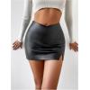 imageMakeMeChic Womens Faux Leather Bodycon Mini Skirt High Waisted Zip Back Split SkirtsBlack