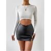 imageMakeMeChic Womens Faux Leather Bodycon Mini Skirt High Waisted Zip Back Split SkirtsBlack