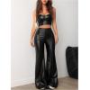 imageMakeMeChic Womens Faux Leather Pants Wide Leg Straight Baggy Trousers with PocketsBlack