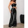 imageMakeMeChic Womens Faux Leather Pants Wide Leg Straight Baggy Trousers with PocketsBlack