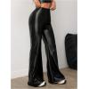 imageMakeMeChic Womens Faux Leather Pants Wide Leg Straight Baggy Trousers with PocketsBlack