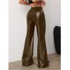 imageMakeMeChic Womens Faux Leather Pants Wide Leg Straight Baggy Trousers with PocketsCoffee Brown