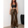 imageMakeMeChic Womens Faux Leather Pants Wide Leg Straight Baggy Trousers with PocketsCoffee Brown