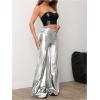 imageMakeMeChic Womens Faux Leather Pants Wide Leg Straight Baggy Trousers with PocketsSilver