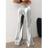imageMakeMeChic Womens Faux Leather Pants Wide Leg Straight Baggy Trousers with PocketsSilver