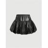 imageMakeMeChic Womens Leather Ruffle Hem Bubble Mini Skirt Balloon A Line Y2K Short SkirtsBlack