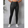 imageMakeMeChic Womens Metallic PU Leather Pants Zipper Skinny Club Trousers Skinny LeggingsBlack