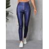 imageMakeMeChic Womens Metallic PU Leather Pants Zipper Skinny Club Trousers Skinny LeggingsDusty Blue