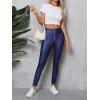 imageMakeMeChic Womens Metallic PU Leather Pants Zipper Skinny Club Trousers Skinny LeggingsDusty Blue