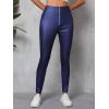 imageMakeMeChic Womens Metallic PU Leather Pants Zipper Skinny Club Trousers Skinny LeggingsDusty Blue
