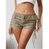 imageMakeMeChic Womens PU Leather Lace Up Ruched Tie Side Micro Shorts Low Waist Belted Skinny Fit Mini ShortArmy Green