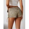 imageMakeMeChic Womens PU Leather Lace Up Ruched Tie Side Micro Shorts Low Waist Belted Skinny Fit Mini ShortArmy Green