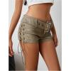 imageMakeMeChic Womens PU Leather Lace Up Ruched Tie Side Micro Shorts Low Waist Belted Skinny Fit Mini ShortArmy Green