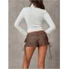 imageMakeMeChic Womens PU Leather Lace Up Ruched Tie Side Micro Shorts Low Waist Belted Skinny Fit Mini ShortCoffee Brown