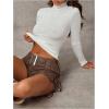 imageMakeMeChic Womens PU Leather Lace Up Ruched Tie Side Micro Shorts Low Waist Belted Skinny Fit Mini ShortCoffee Brown