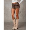 imageMakeMeChic Womens PU Leather Lace Up Ruched Tie Side Micro Shorts Low Waist Belted Skinny Fit Mini ShortCoffee Brown