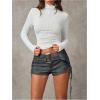 imageMakeMeChic Womens PU Leather Lace Up Ruched Tie Side Micro Shorts Low Waist Belted Skinny Fit Mini ShortDark Grey