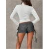 imageMakeMeChic Womens PU Leather Lace Up Ruched Tie Side Micro Shorts Low Waist Belted Skinny Fit Mini ShortDark Grey