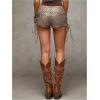 imageMakeMeChic Womens PU Leather Lace Up Ruched Tie Side Micro Shorts Low Waist Belted Skinny Fit Mini ShortLeopard