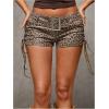 imageMakeMeChic Womens PU Leather Lace Up Ruched Tie Side Micro Shorts Low Waist Belted Skinny Fit Mini ShortLeopard