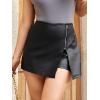 imageMakeMeChic Womens Plus Size Faux Leather Shorts Zipper Front Split PU Leather SkortsRegular Black
