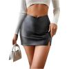 imageMakeMeChic Womens Faux Leather Bodycon Mini Skirt High Waisted Zip Back Split SkirtsBlack