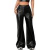 imageMakeMeChic Womens Faux Leather Pants Wide Leg Straight Baggy Trousers with PocketsBlack