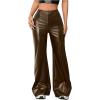 imageMakeMeChic Womens Faux Leather Pants Wide Leg Straight Baggy Trousers with PocketsCoffee Brown