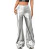imageMakeMeChic Womens Faux Leather Pants Wide Leg Straight Baggy Trousers with PocketsSilver