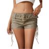 imageMakeMeChic Womens PU Leather Lace Up Ruched Tie Side Micro Shorts Low Waist Belted Skinny Fit Mini ShortArmy Green
