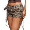 imageMakeMeChic Womens PU Leather Lace Up Ruched Tie Side Micro Shorts Low Waist Belted Skinny Fit Mini ShortLeopard