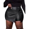 imageMakeMeChic Womens Plus Size Faux Leather Shorts Zipper Front Split PU Leather SkortsBlack