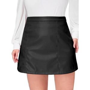 imageMakeMeChic Womens Plus Size Faux Leather Skirt High Waisted Pleather Mini SkirtsBlack a