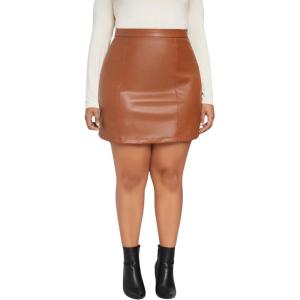 imageMakeMeChic Womens Plus Size Faux Leather Skirt High Waisted Pleather Mini SkirtsBrown