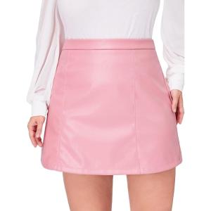 imageMakeMeChic Womens Plus Size Faux Leather Skirt High Waisted Pleather Mini SkirtsPink