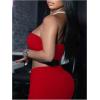 imageMakeMeChic Womens 2 Piece Outfits Faux Leather Bandeau Crop Top and Pu Bodycon Mini Skirt Party SetRed