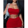 imageMakeMeChic Womens 2 Piece Outfits Faux Leather Bandeau Crop Top and Pu Bodycon Mini Skirt Party SetRed