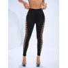 imageMakeMeChic Womens Cut Out Sexy Leggings Criss Cross Skinny Pants Party ClubwearBlack