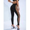 imageMakeMeChic Womens Cut Out Sexy Leggings Criss Cross Skinny Pants Party ClubwearBlack
