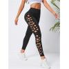 imageMakeMeChic Womens Cut Out Sexy Leggings Criss Cross Skinny Pants Party ClubwearBlack F
