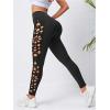 imageMakeMeChic Womens Cut Out Sexy Leggings Criss Cross Skinny Pants Party ClubwearBlack F
