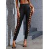 imageMakeMeChic Womens Cut Out Sexy Leggings Criss Cross Skinny Pants Party ClubwearBlack Leather