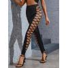 imageMakeMeChic Womens Cut Out Sexy Leggings Criss Cross Skinny Pants Party ClubwearBlack Leather