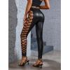 imageMakeMeChic Womens Cut Out Sexy Leggings Criss Cross Skinny Pants Party ClubwearBlack Leather