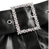 imageMakeMeChic Womens Faux Leather Low Waist Y2K Shorts Grommet Lace Up Buckle Belted Mini ShortsBlack