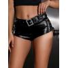 imageMakeMeChic Womens Faux Leather Low Waist Y2K Shorts Grommet Lace Up Buckle Belted Mini ShortsBlack