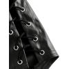 imageMakeMeChic Womens Faux Leather Low Waist Y2K Shorts Grommet Lace Up Buckle Belted Mini ShortsBlack
