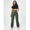 imageMakeMeChic Womens High Waist Pockets Straight Leg Jeans Leather Look PantsArmy Green