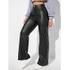 imageMakeMeChic Womens High Waist Pockets Straight Leg Jeans Leather Look PantsBlack