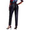 imageMakeMeChic Womens High Waist Pockets Straight Leg Jeans Leather Look PantsBlack D